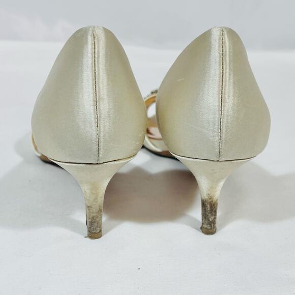 Badgley Mischka Wedding Stiletto Heels 7 Ivory Gold Rhinestones Bridal Used - Picture 4 of 13